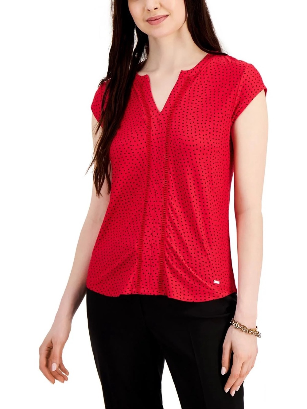 Tommy Hilfiger Womens Ladder Stitch Polka Dot Pullover Top